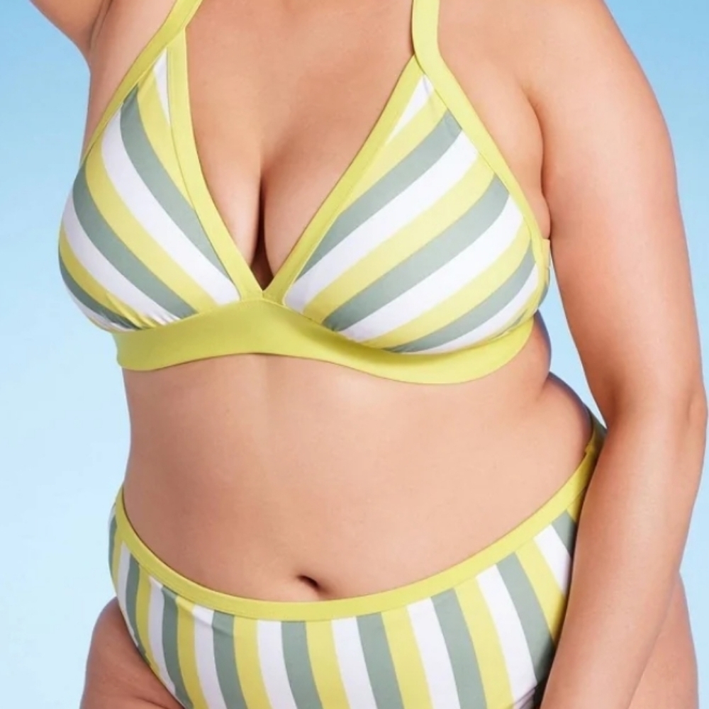 Kona Sol Triangle Bikini Set - Yellow, White and Green Size X (14W)